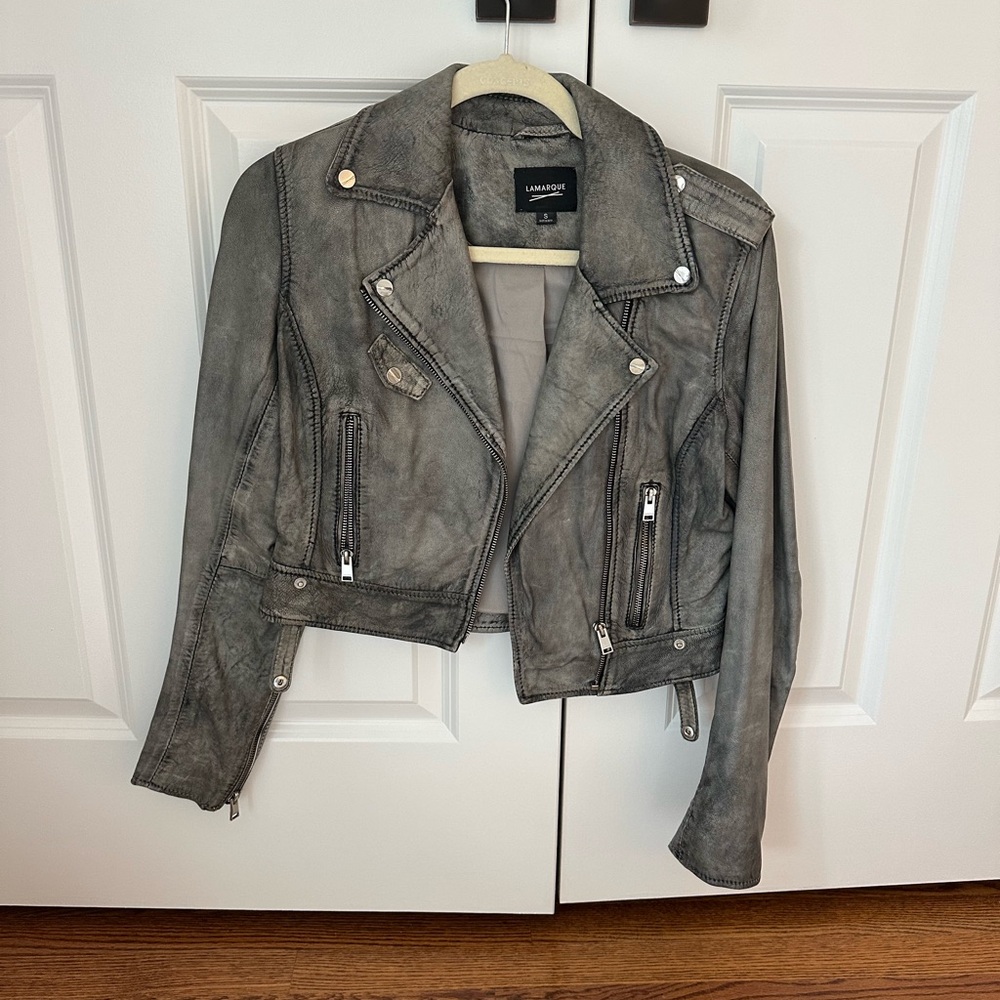 Lamarque Grey Leather Jacket